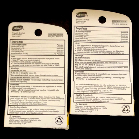 Carmen Weather Guard SPF 30 Moisturizing Lip Balm Set of 2! - Picture 2 of 3